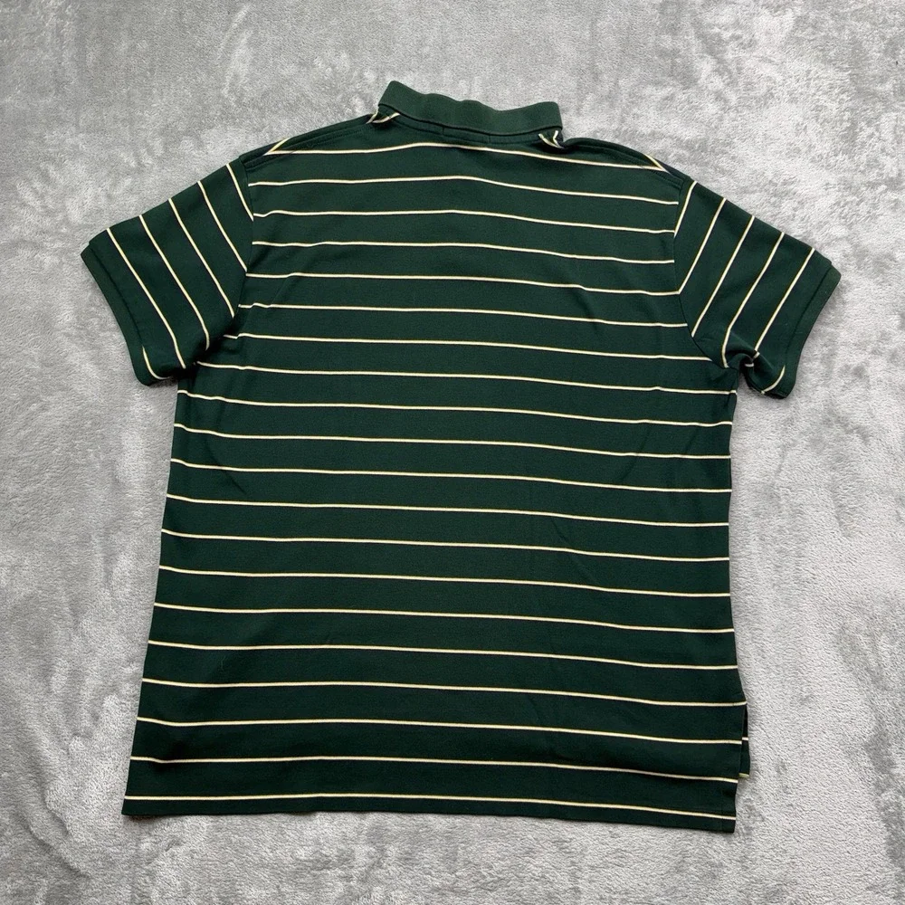 Vintage Ralph Lauren Custom Fit Polo Shirt Green Striped Short Sleeve Size XL